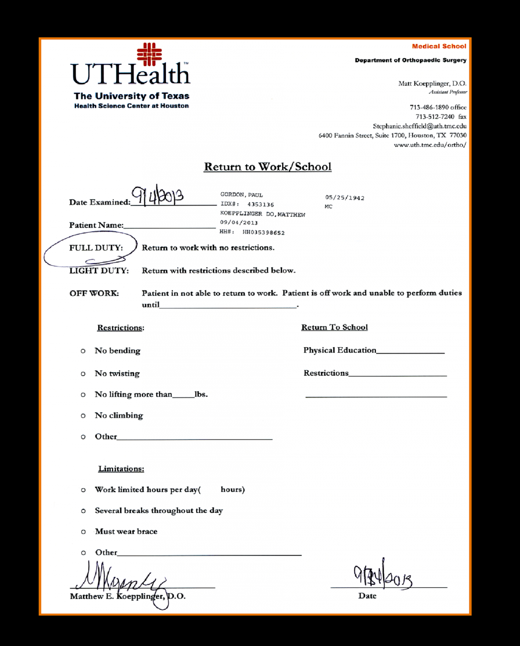 free hospital note work excuse template  doctors note doctors excuse note for work template sample