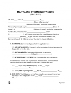 free maryland secured promissory note template  word convertible promissory note template example