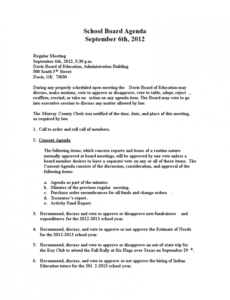 free school board agenda sample  templates at intended for school board meeting agenda template pdf