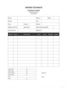 printable 20 repair estimate templates  word excel pdf  free body repair estimate template example