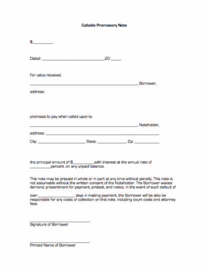 printable blank promissory note form automobile promissory note template doc