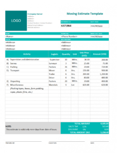 printable download moving estimate template  estimate template carpet installation estimate template example