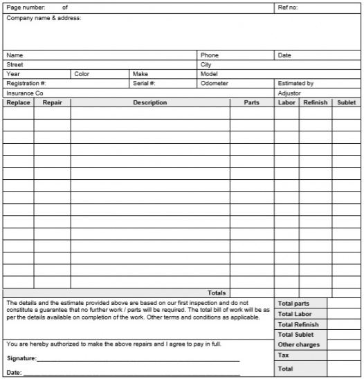 Sample Auto Repair Invoice Template Free Word Pdf And Excel Format ...