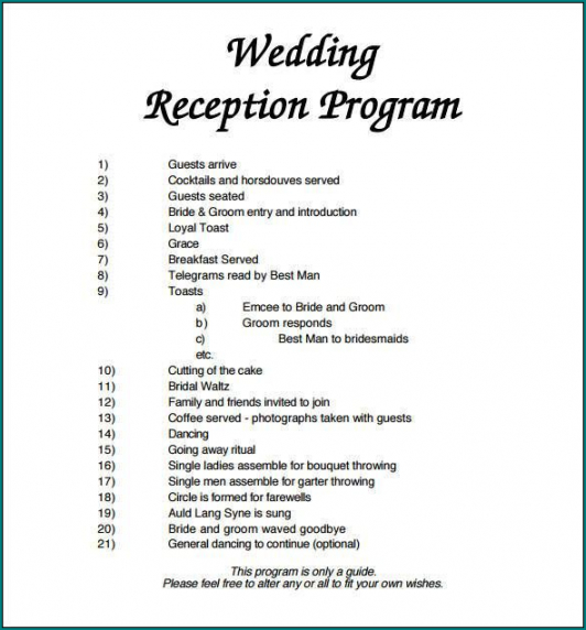 sample 》free printable wedding reception program template  bogiolo wedding reception agenda template excel