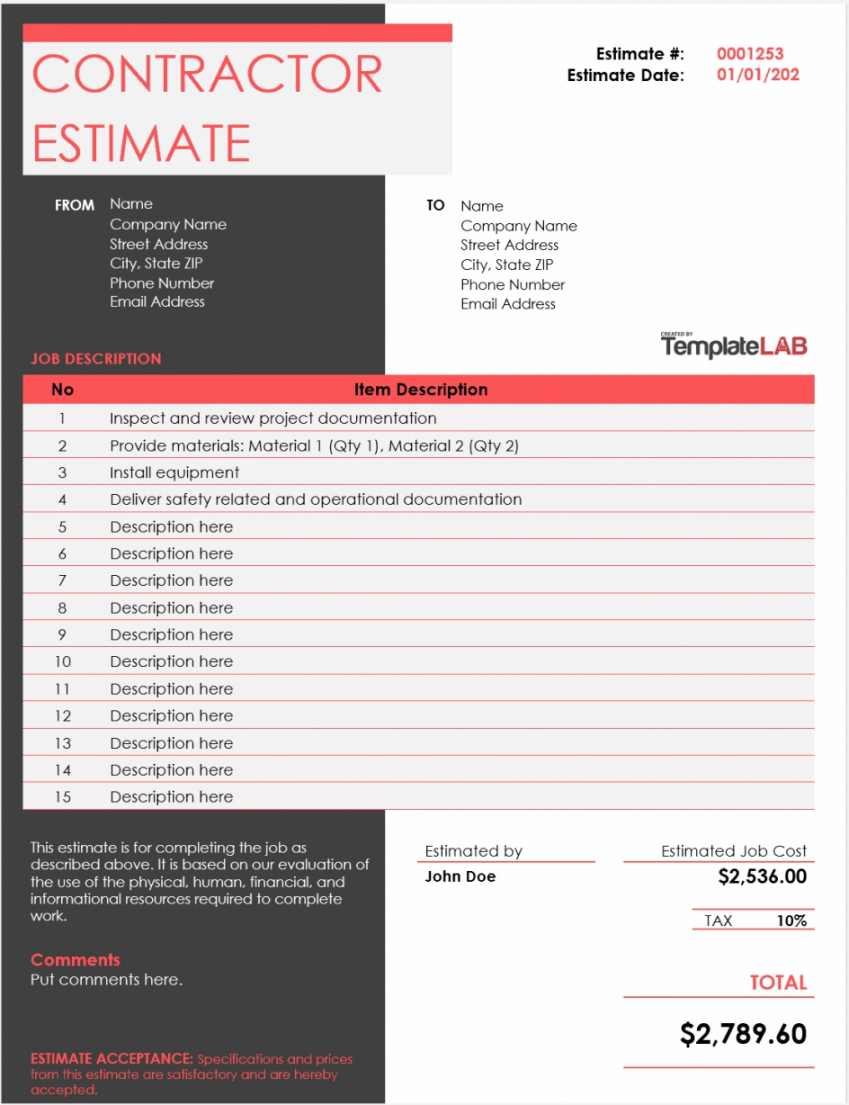 sample estimate sheets for contractors  free resume templates computer repair estimate template example