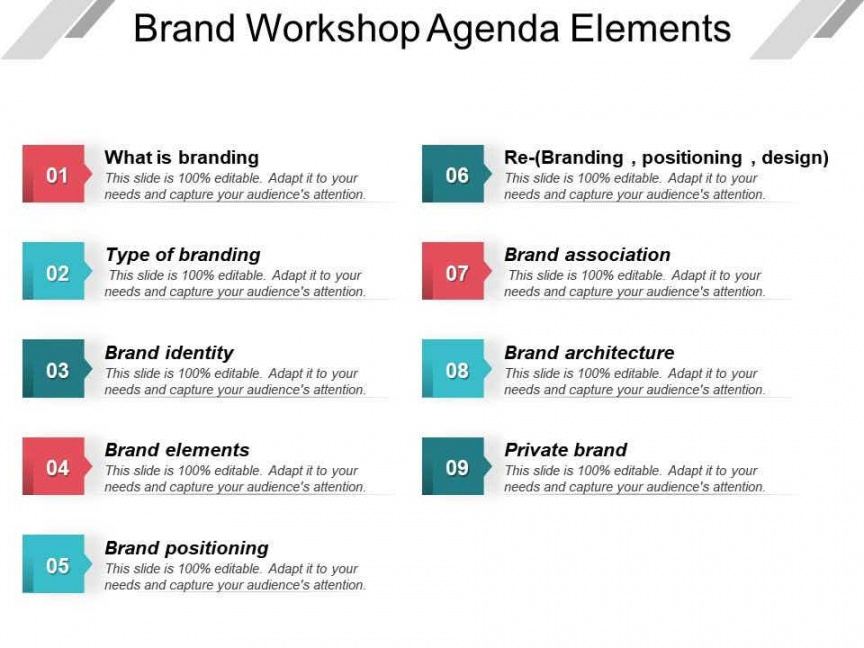 editable brand workshop agenda elements example of ppt design workshop agenda template sample