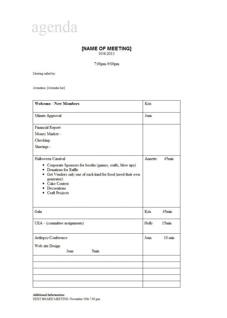 Monthly Meeting Agenda Word Template ~ Template Sample Progress Meeting ...