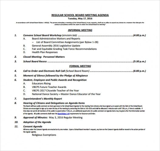 sample free 11 board meeting agenda templates in pdf nonprofit board agenda template example