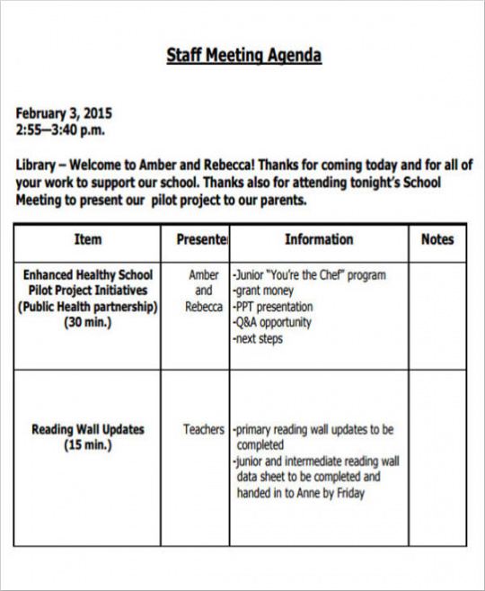 sample free 23 meeting agenda samples and templates in pdf  ms word teacher staff meeting agenda template word