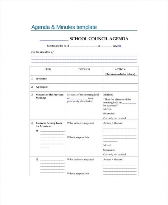11 blank meeting agenda templates  free sample example meeting agenda minutes template