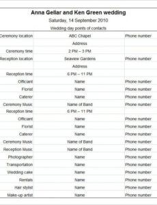 14 wedding schedule templates  free pdf doc format wedding day agenda template example