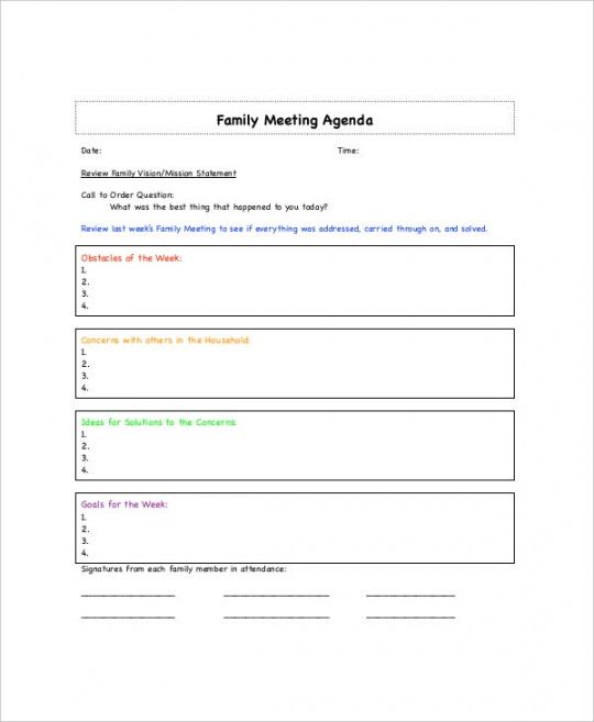 8 family meeting agenda templates  free sample example parent meeting agenda template excel