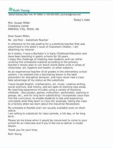 cover letter template for substitute teachers substitute teacher note template