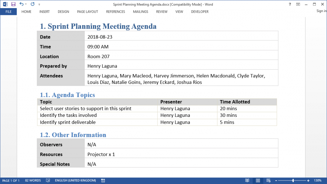 deliverable production sprint planning meeting agenda sprint retrospective agenda template word