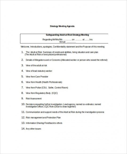 Planning Meeting Agenda Template 7261