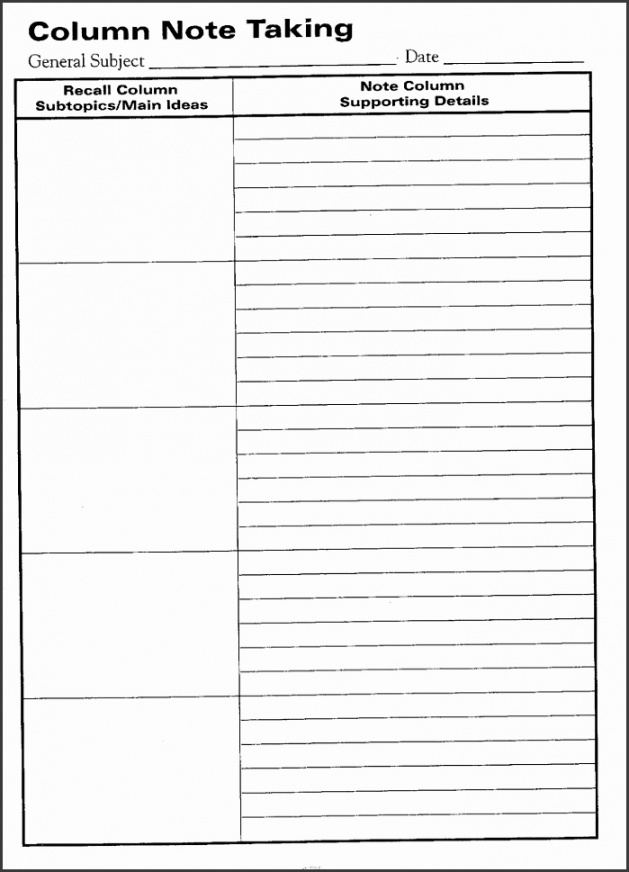 editable 7 cornell note word template  sampletemplatess cute note taking template sample