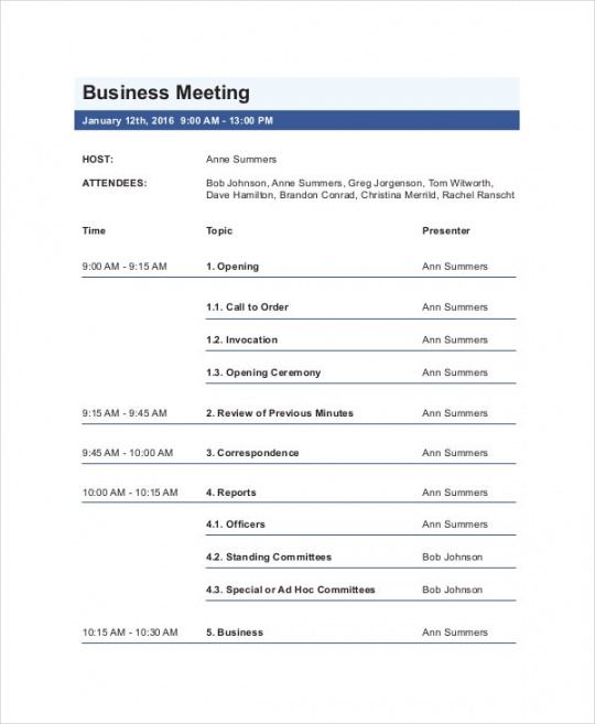 editable business meeting agenda template  10 free word pdf corporate event agenda template excel