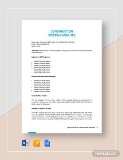 editable construction minutes template  12 free word pdf pre construction meeting agenda template example