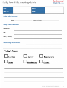 editable daily preshift meeting guide pre construction meeting agenda template example