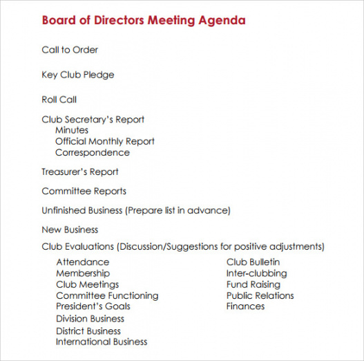 Editable Free 11 Sample Board Meeting Agenda Templates In Pdf Ms Hoa