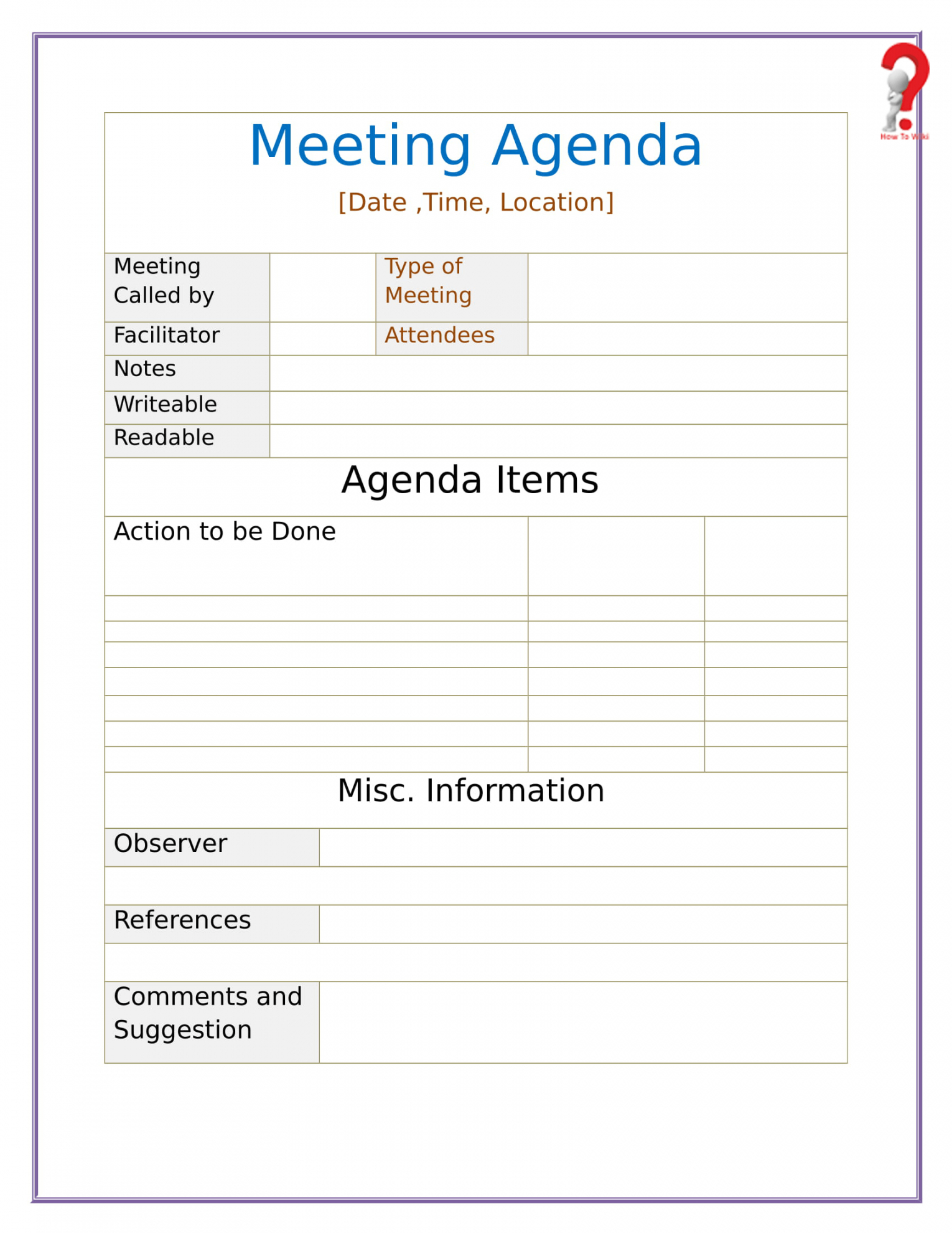 Editable How To Write A Meeting Agenda Template Howtowiki Meeting ...