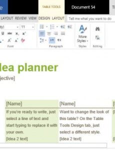 editable idea planner template for microsoft word with tables brainstorming session agenda template excel