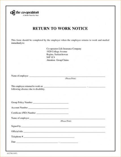 editable return to work doctors note template  doctors note return to work note from doctor template sample