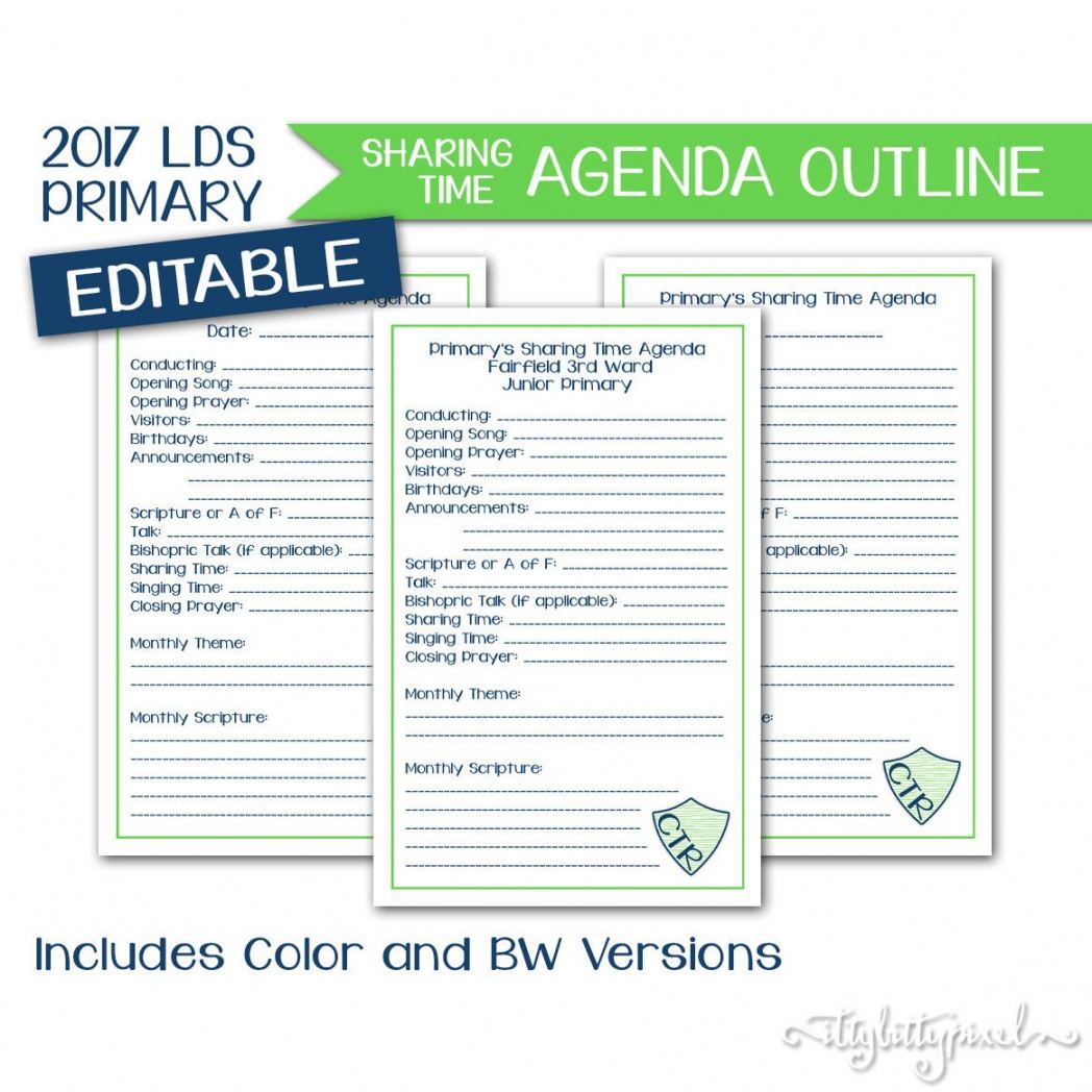 editable sharing time agenda lds primary 2017 theme editable ward council meeting agenda template word