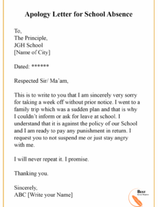 editable template letter for school absence  hq printable documents school absent note template example