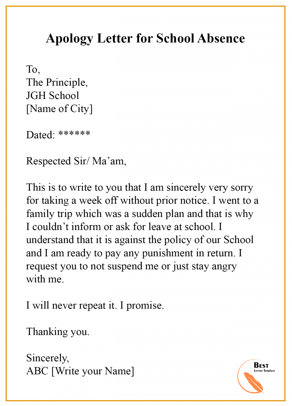 editable template letter for school absence  hq printable documents school absent note template example