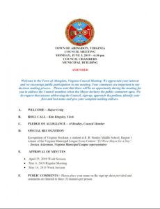 editable town of abingdon virginia  amended agenda for town city council meeting agenda template pdf
