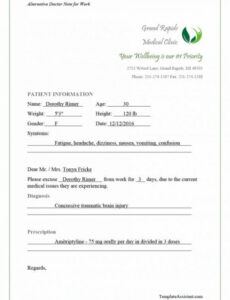 free 42 fake doctor&amp;#039;s note templates for school  work fake doctors note template for work doc