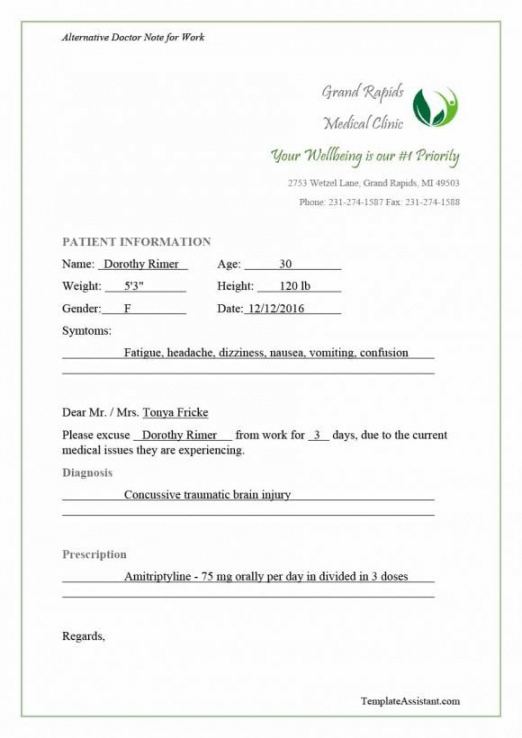 free 42 fake doctor's note templates for school  work fake doctors note template for work doc