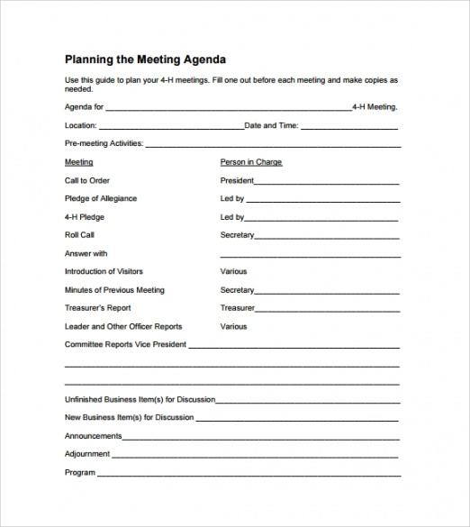 free 5 sample agenda planner templates in pdf  ms word planning meeting agenda template pdf