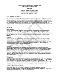 free annual meeting minutes 2017 draft watermark  castlegate hoa hoa board meeting agenda template pdf