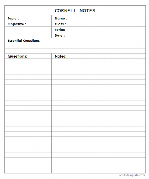 free cornell notes template printable for students  sample note taking template pages word