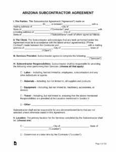 free free arizona subcontractor agreement  pdf  word  eforms promissory note template arizona excel