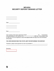 free free nevada security deposit demand letter  pdf  word promissory note template nevada pdf