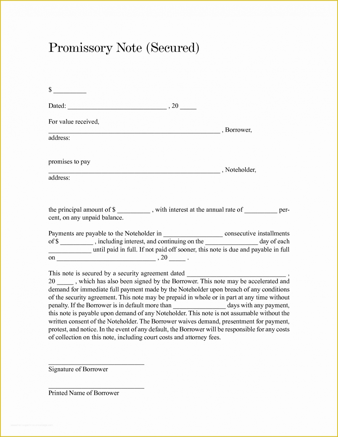 free free promissory note template for a vehicle of 4 secured promissory note template with collateral word