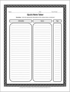 free graphic organizers for studying and analyzing  free research note taking template