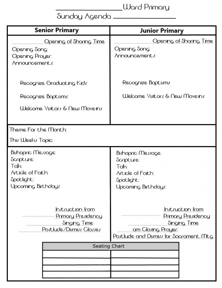 primary presidency meeting agenda template