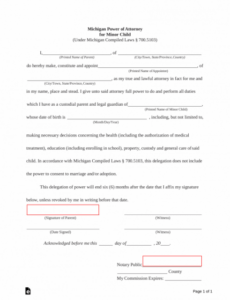 free michigan power of attorney for minor child form  pdf promissory note template michigan