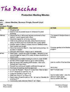 free prod9 production meeting minutes example the bacchae by production meeting agenda template pdf