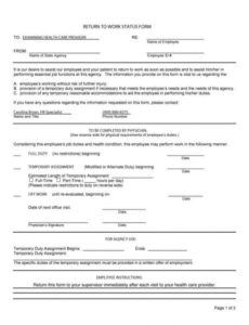 free return to work form 32  doctors note template return to return to work note from doctor template