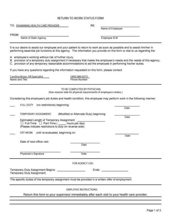 free return to work form 32  doctors note template return to return to work note from doctor template