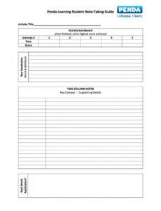 free student notetaking guide templates  penda learning research note taking template sample
