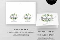 free thank you note card template printable greenery wedding bridal shower thank you note template doc