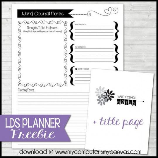 {lds planner freebie} ward council notes page  lds relief relief society presidency meeting agenda template doc