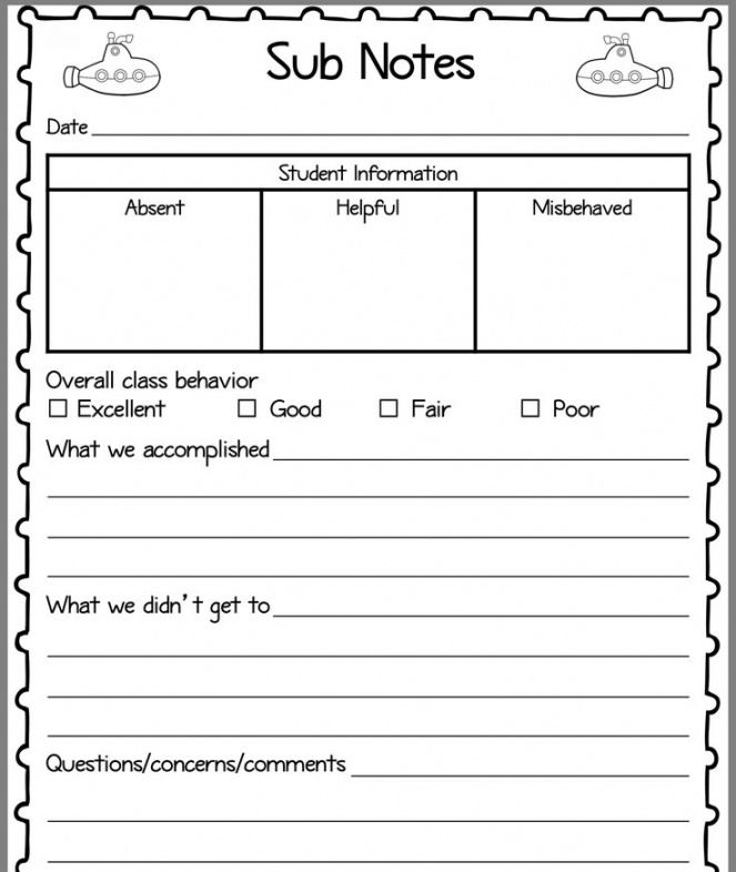 pin by beth demars on subbing  teacher forms substitute substitute teacher note template word