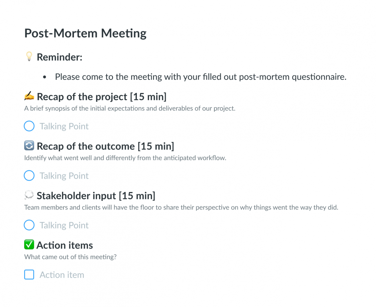 postmortem meeting agenda template by simon heaton call center note taking template doc